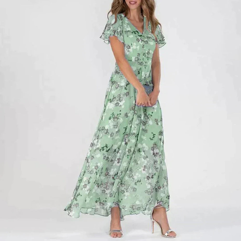 Niki | Women's Floral Maxi Dress with Flutter Sleeves