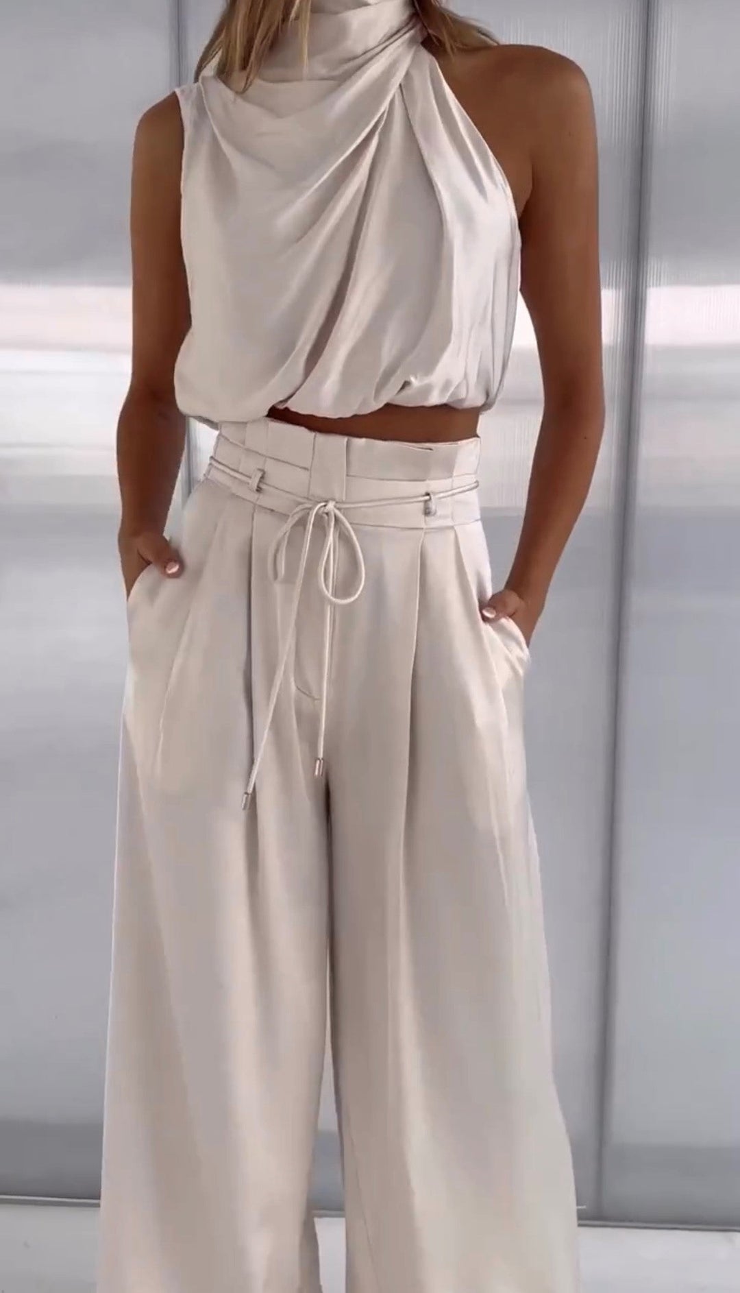 Niki | Women's Halter Top & Wide Leg Pants Set