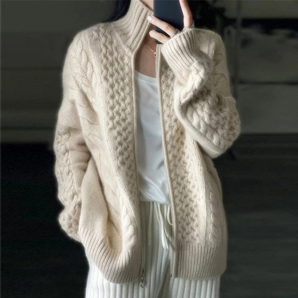 Niki | Women's High Neck Cable Knit Cardigan