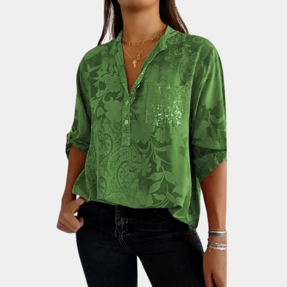 Niki | Women's Jacquard Button-Down Shirt with Adjustable Sleeves