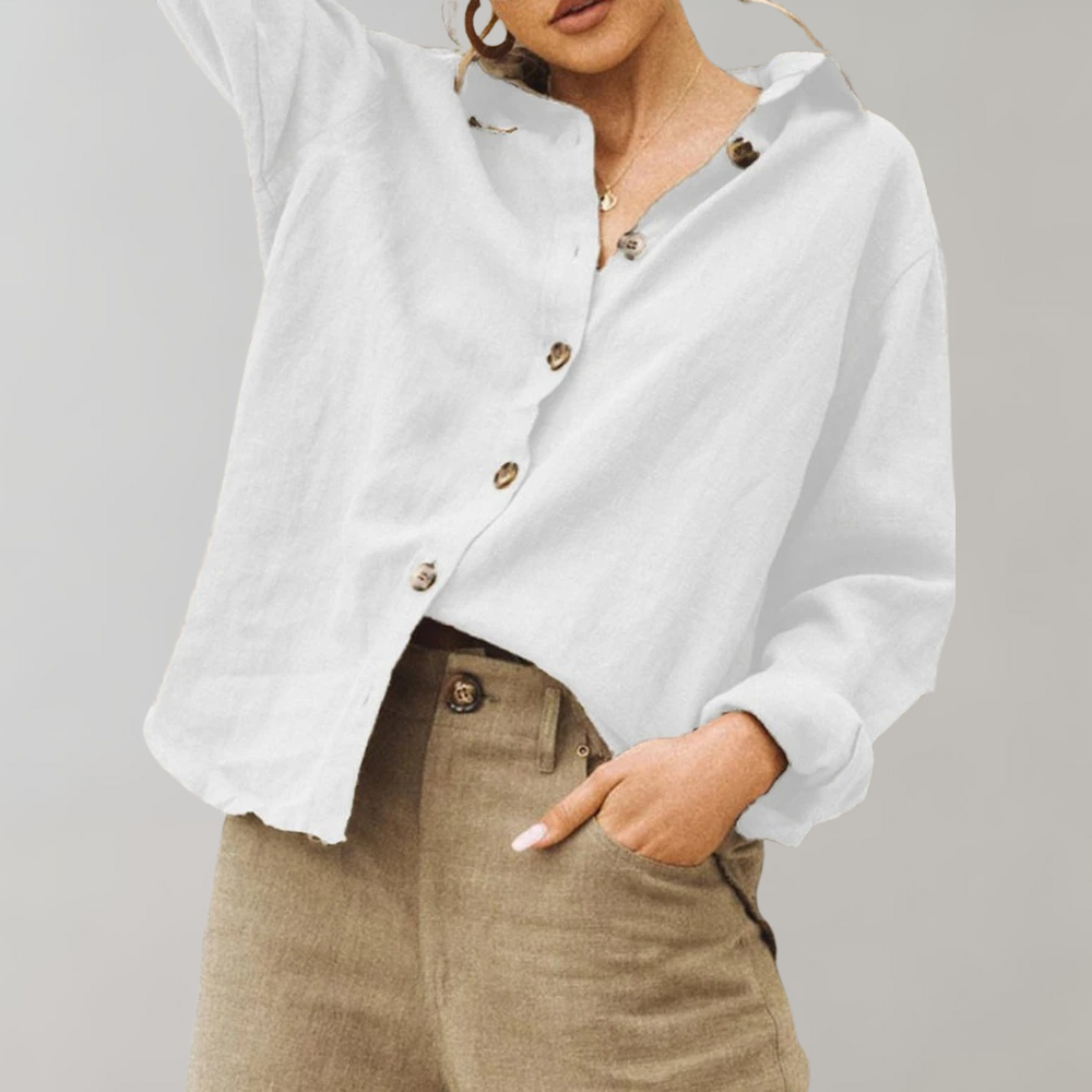 Niki | Women's Linen Blend Button-Up Blouse with Relaxed Fit