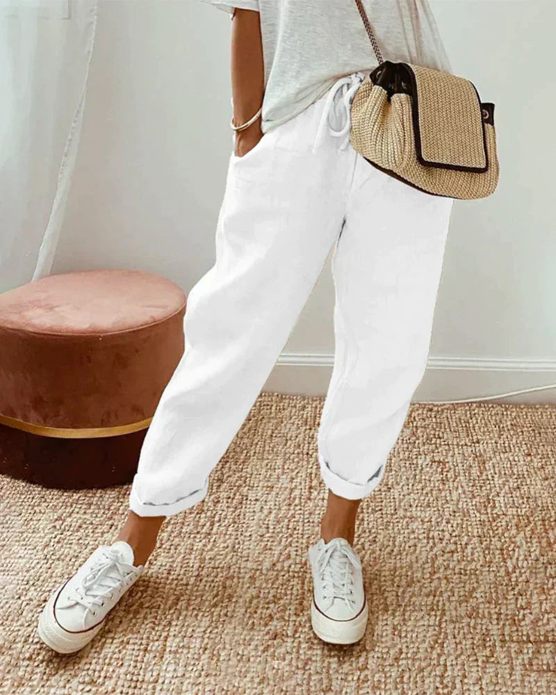 Niki | Women's Linen Drawstring Cropped Pants