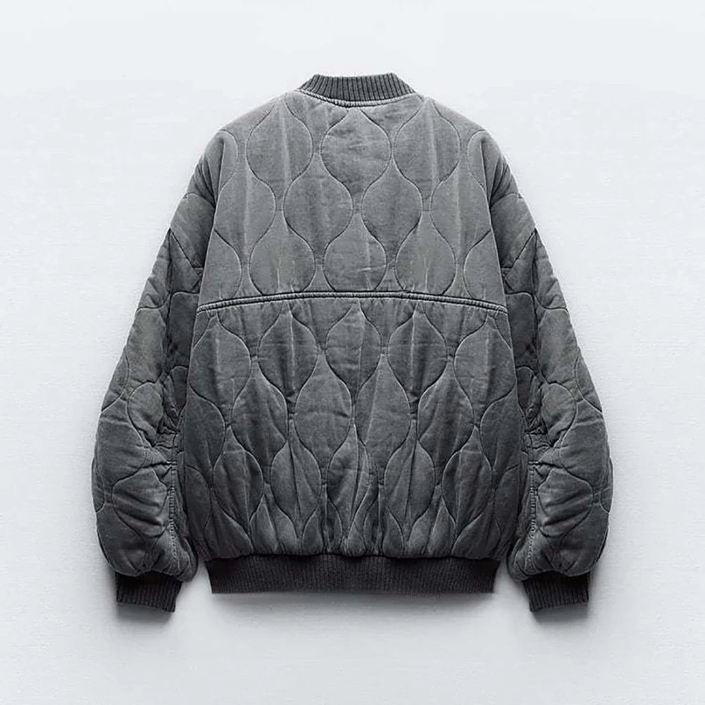 Niki - Women's Loose-Fitting Gray Bomber Jacket