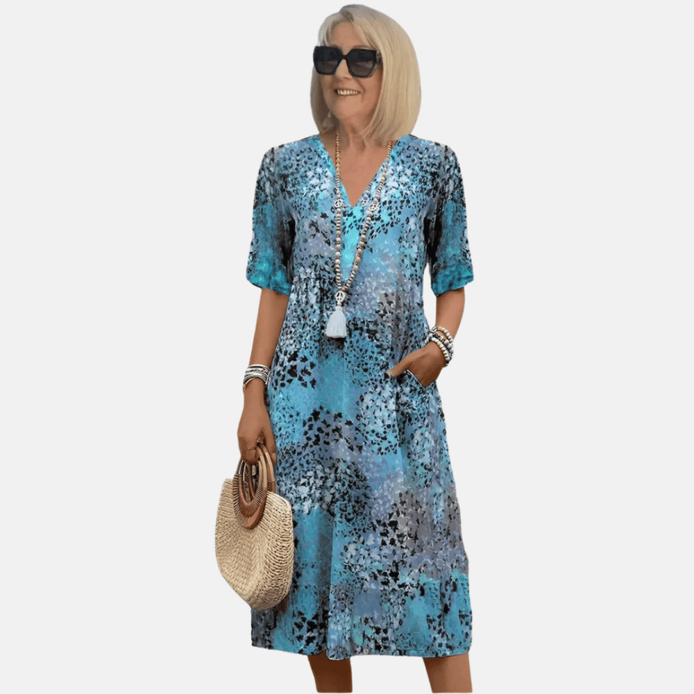 Niki | Women's Loose V-Neck Midi Dress with Abstract Print