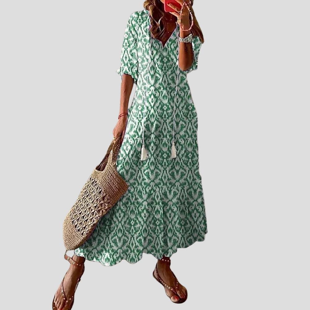 Niki | Women's Maxi Dress with V-Neck and Tiered Skirt
