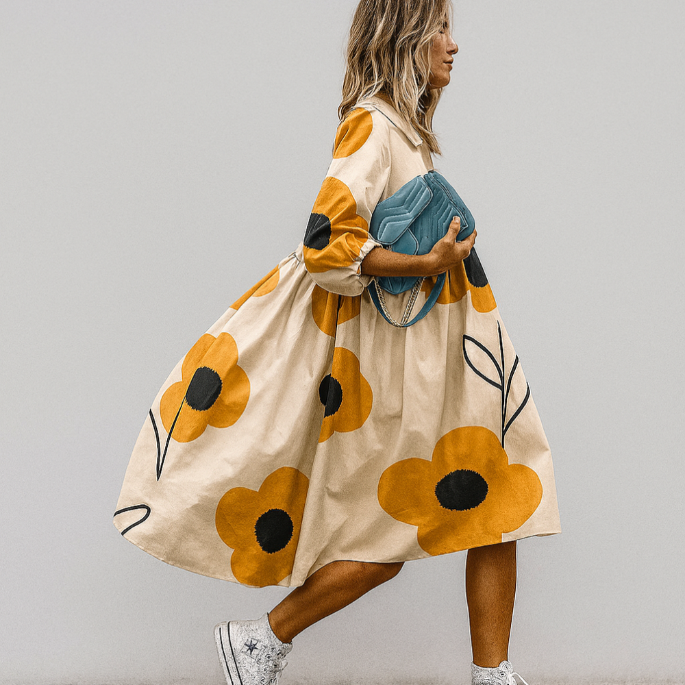 Niki | Women's Midi Shirt Dress - Bold Floral Print