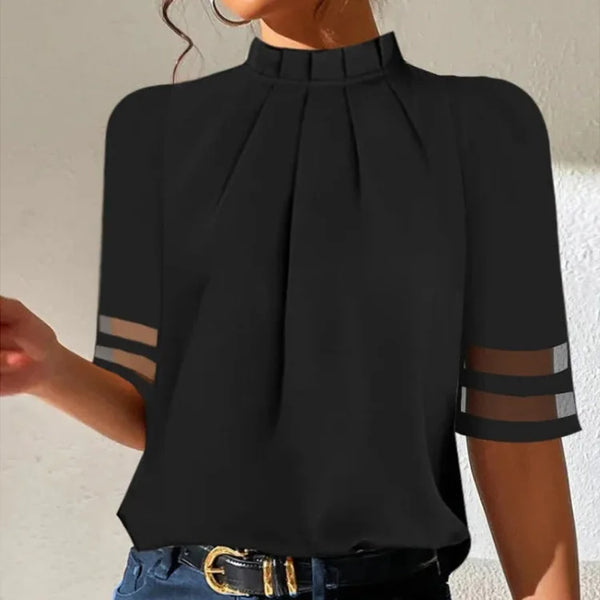 Niki | Women's Mock Neck Blouse with Pleated Front