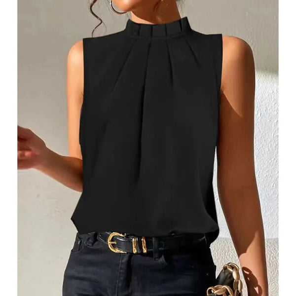 Niki | Women's Mock Neck Blouse with Pleated Front