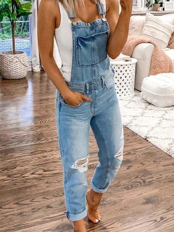Niki | Women's Ripped Denim Overalls