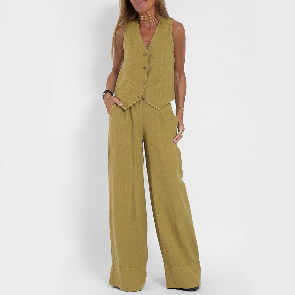 Niki | Women's Sleeveless Vest and Wide Leg Pants Set