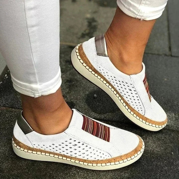 Niki | Women's Slip-On Sneakers with Perforated Detail & Stripe Accent