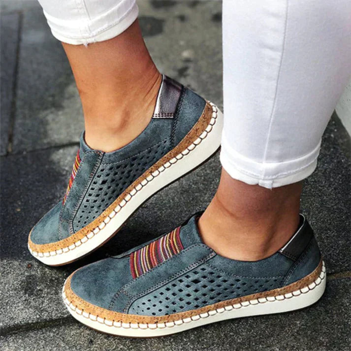 Niki | Women's Slip-On Sneakers with Perforated Detail & Stripe Accent