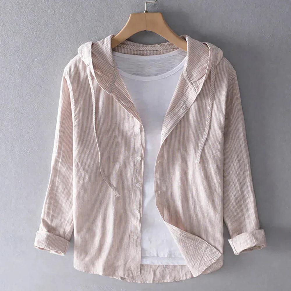 Niki | Women's Striped Hooded Linen Shirt