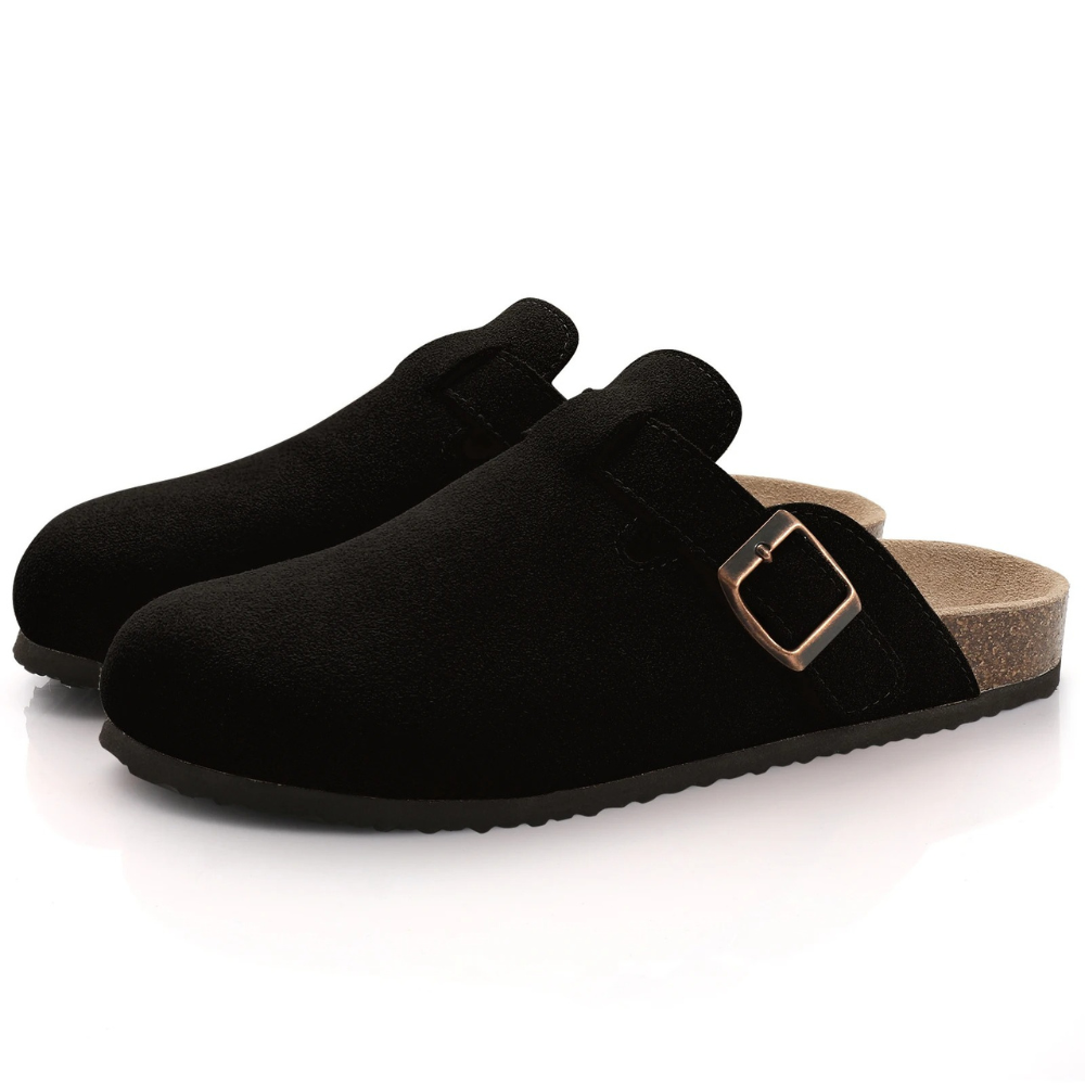 Niki | Women's Suede Clogs with Buckle Strap