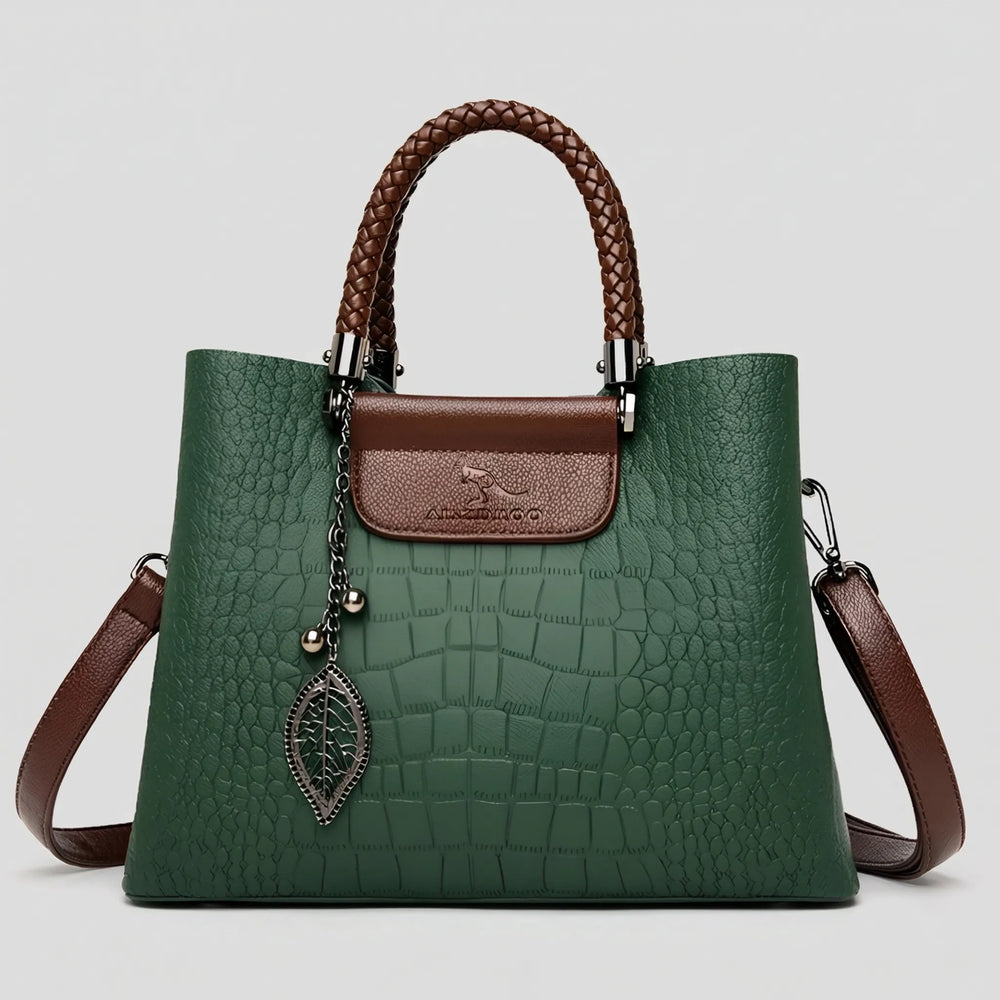 Niki | Women's Tote Handbag with Croc Embossing and Braided Handle