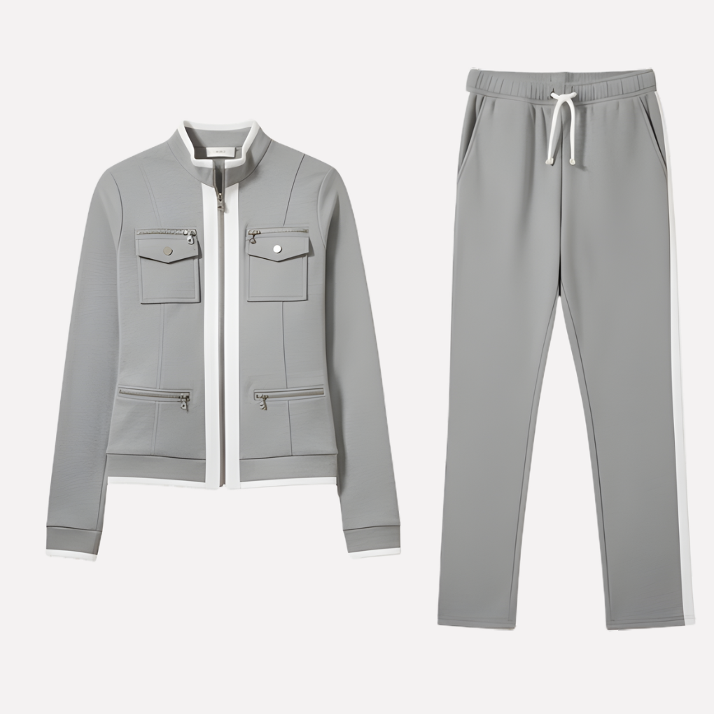 Niki | Women's Tracksuit Set - Contrast Stripe Jacket & Pants