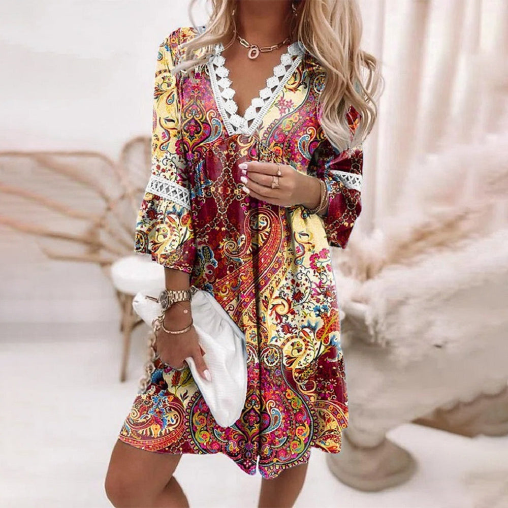 Niki | Women's V-Neck Mini Dress with Lace Trim