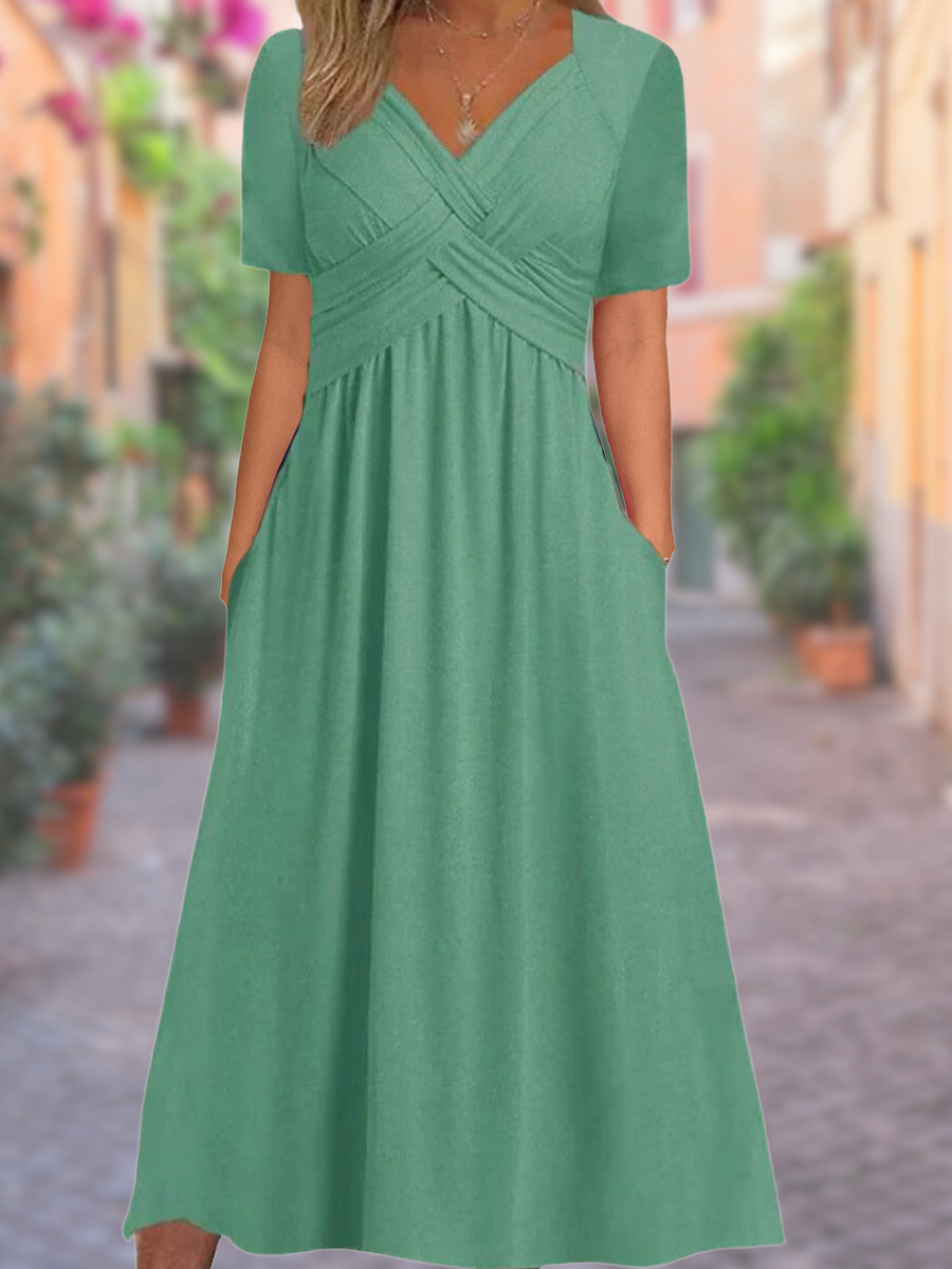 Niki | Women's V-Neck Ruched Midi Dress