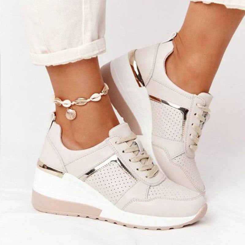 Niki | Women's Wedge Sneakers with Metallic Accents