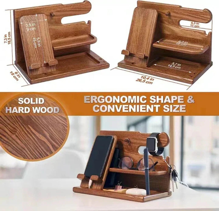 Niki | Wooden Nightstand Phone Docking Station – Multifunctional Shelf for Wallet, Watch, and Storage, Ideal for Valentine&