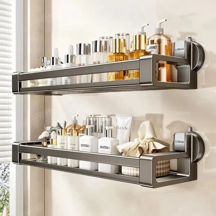 No-Drill Carbon Steel Bathroom Shelf with Suction Cup
