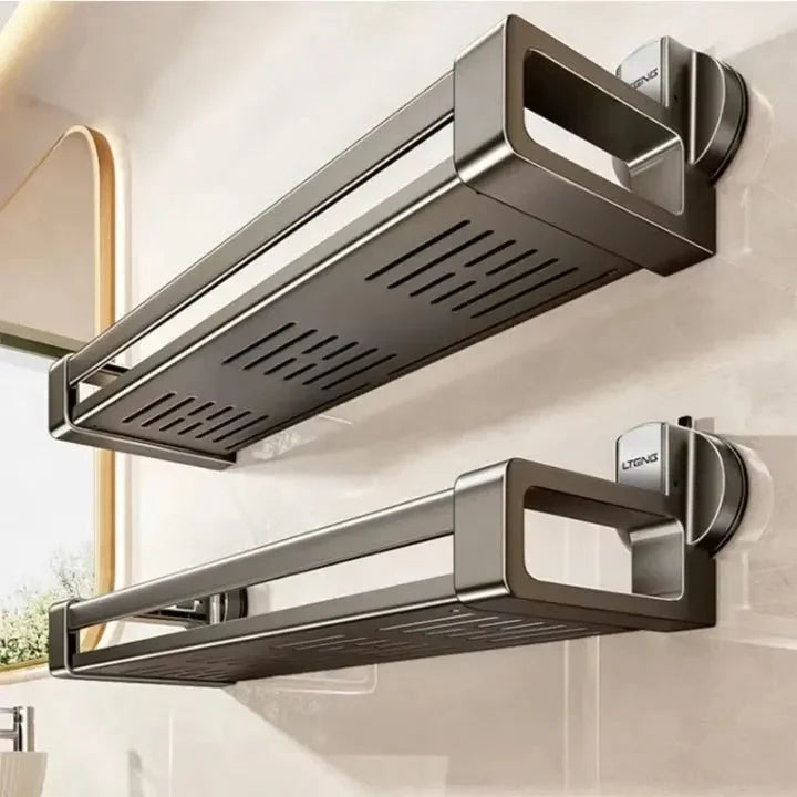 No-Drill Carbon Steel Bathroom Shelf with Suction Cup
