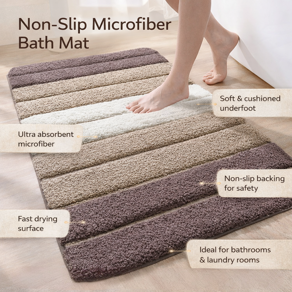 Non-Slip Absorbent Microfiber Bath Mat &amp; Bathroom Floor Rug