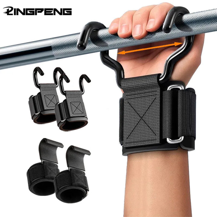 Non-Slip Rubber-Coated Adjustable Weightlifting Hooks