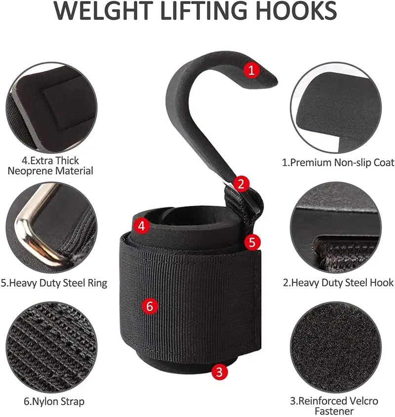 Non-Slip Rubber-Coated Adjustable Weightlifting Hooks