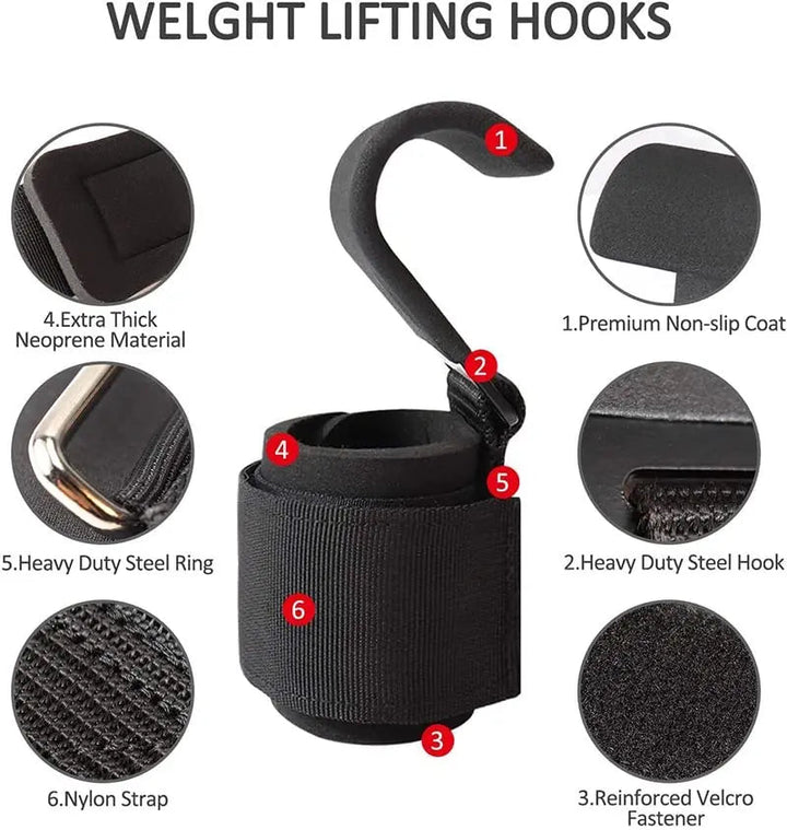Non-Slip Rubber-Coated Adjustable Weightlifting Hooks