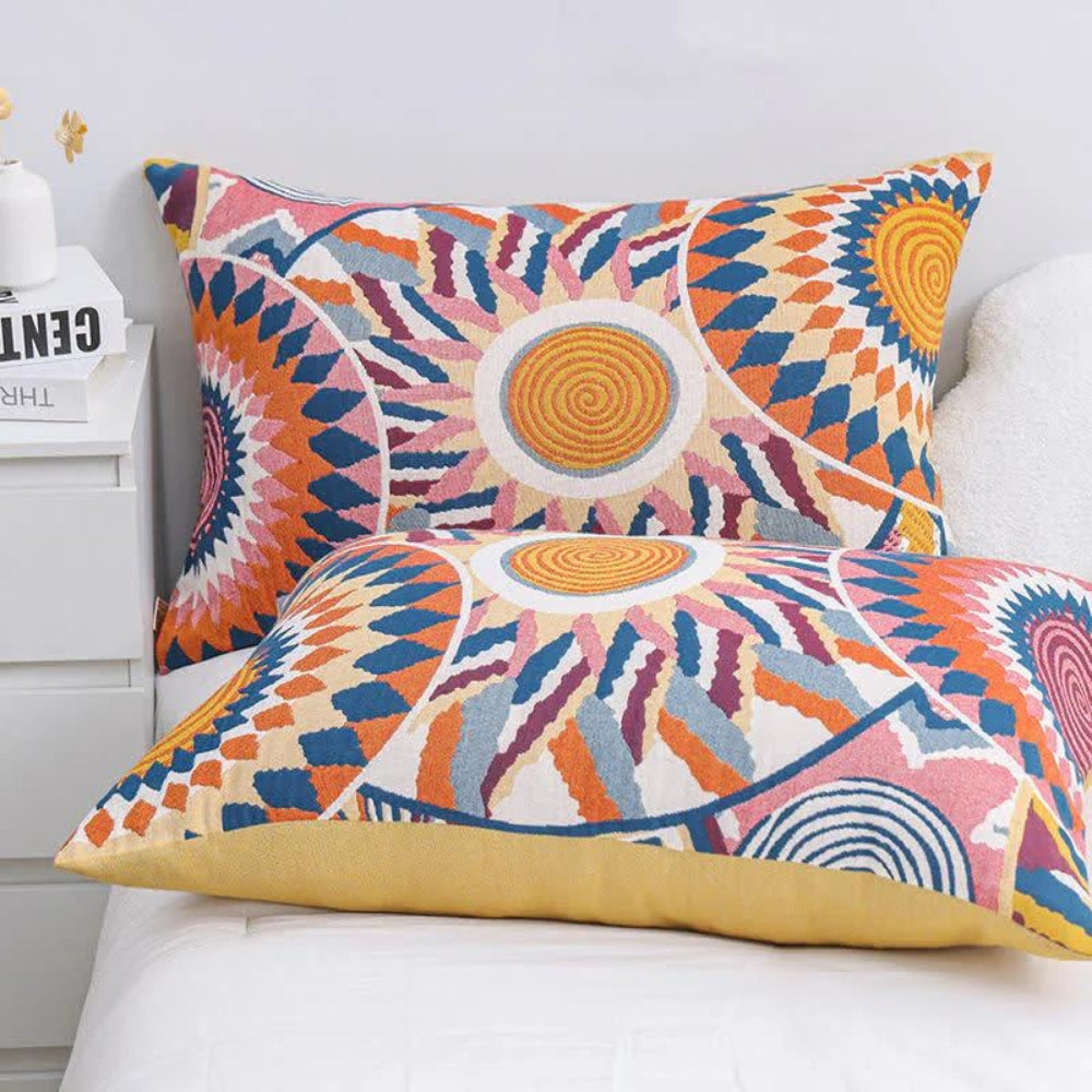 Nordic Sunburst Button Cotton Pillowcases (Set of 2)