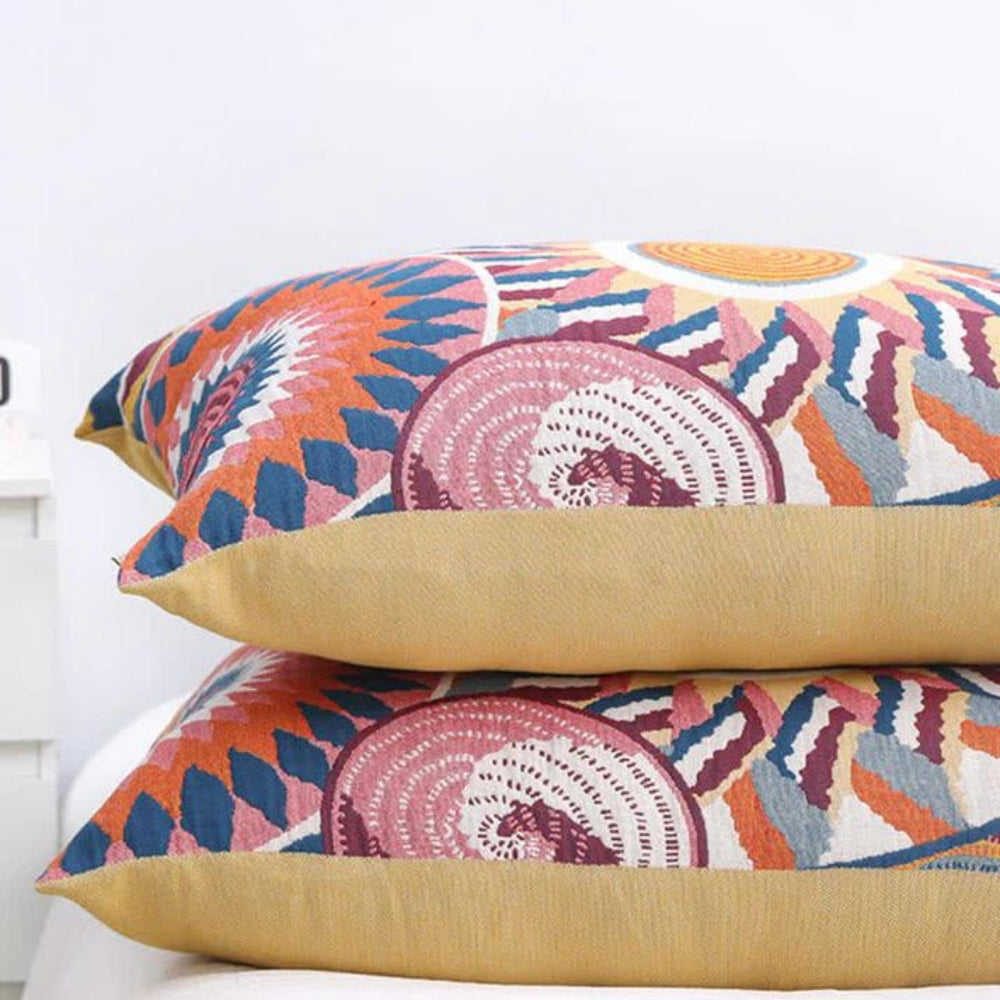 Nordic Sunburst Button Cotton Pillowcases (Set of 2)