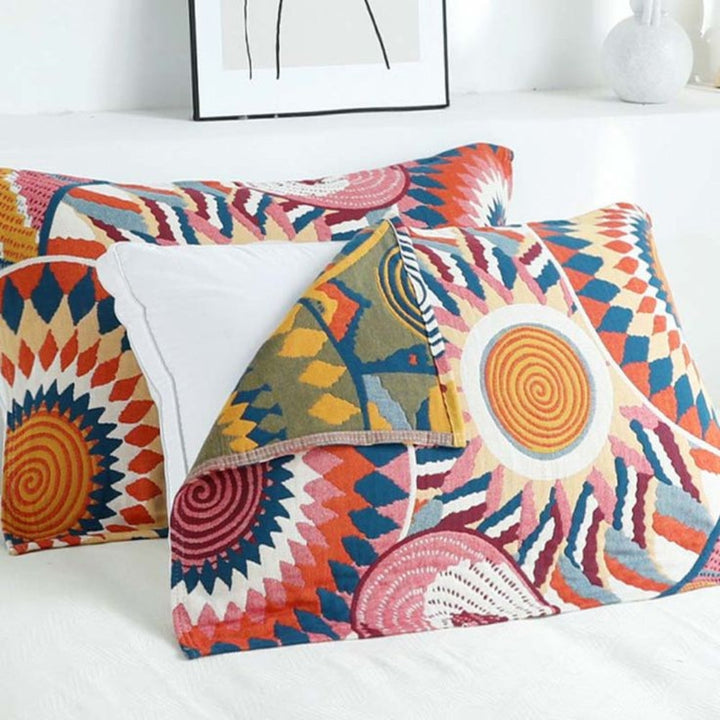 Nordic Sunburst Button Cotton Pillowcases (Set of 2)