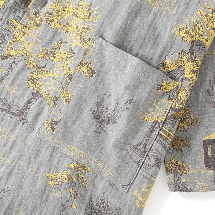 PAINTDRAPE – Artistic Watercolor Cotton Kimono Pajama Set for Relaxed Home Comfort