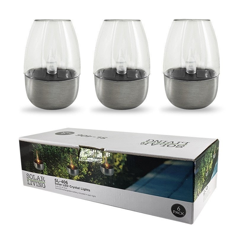 Pair of LED Flameless Glass Votive Lanterns with Realistic Flickering Flame and Metal Base