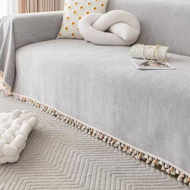 Pet-Friendly Boho Herringbone Tassel Sofa Cover