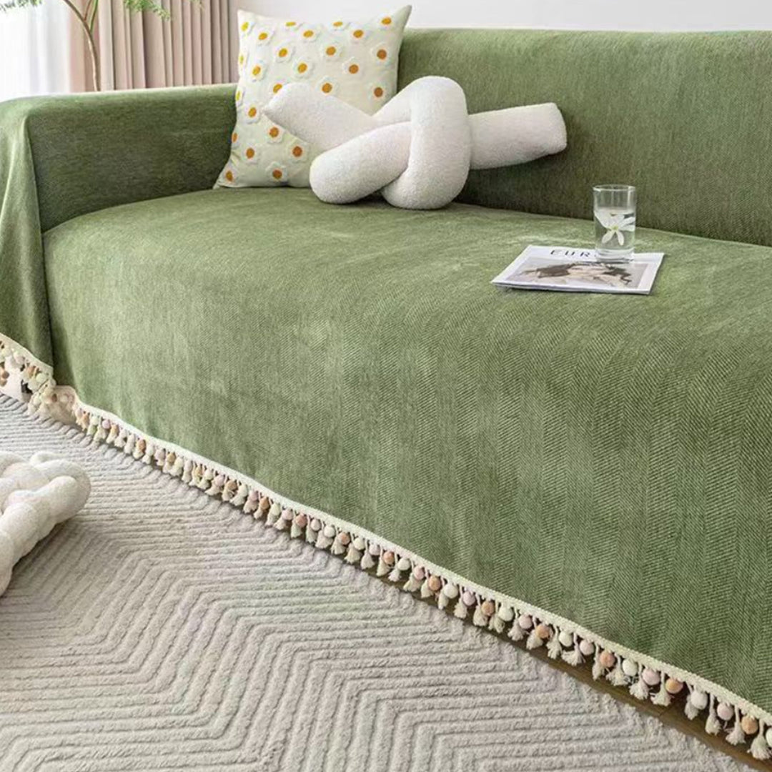 Pet-Friendly Boho Herringbone Tassel Sofa Cover