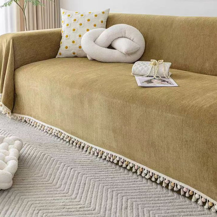 Pet-Friendly Boho Herringbone Tassel Sofa Cover