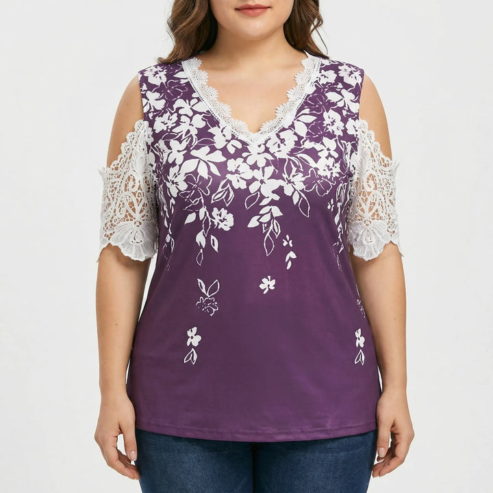 Plus Size Floral Lace Trim Top