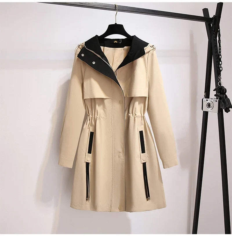 Plus-Size Hooded Windbreaker Coat