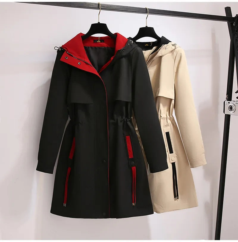 Plus-Size Hooded Windbreaker Coat