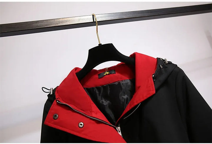 Plus-Size Hooded Windbreaker Coat