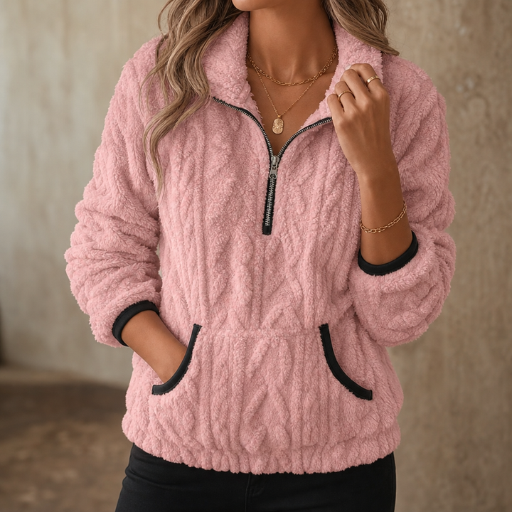 Plush Half-Zip Fleece Pullover With Kangaroo Pocket