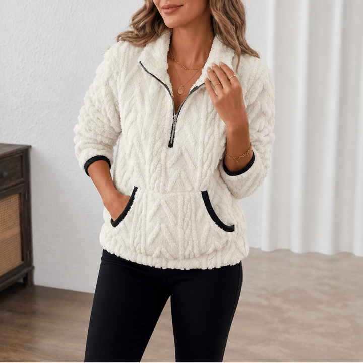 Plush Half-Zip Fleece Pullover With Kangaroo Pocket