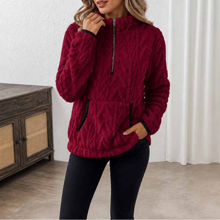 Plush Half-Zip Fleece Pullover With Kangaroo Pocket