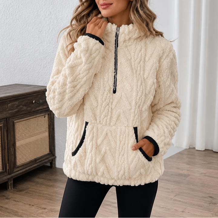 Plush Half-Zip Fleece Pullover With Kangaroo Pocket