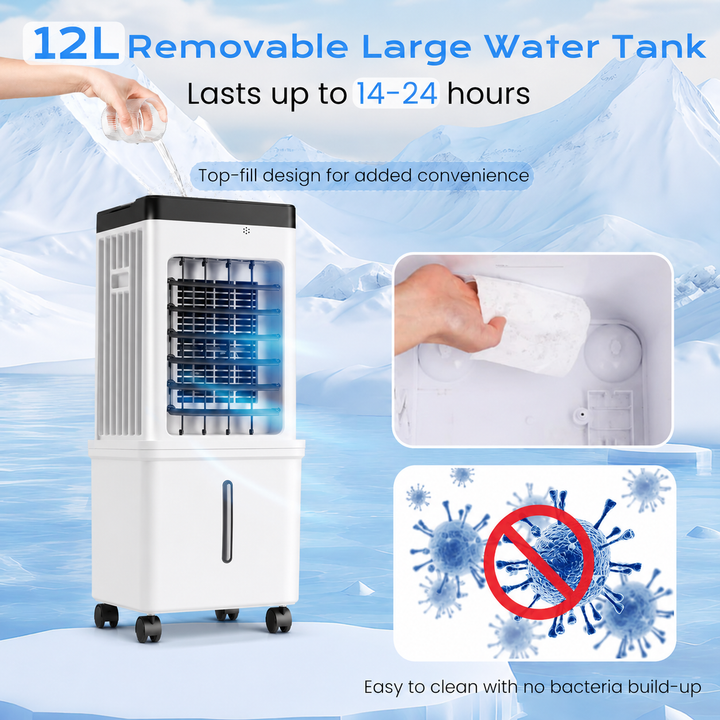 Portable Evaporative Air Cooler for Home, 12L Tank &amp; Timer - Image 1