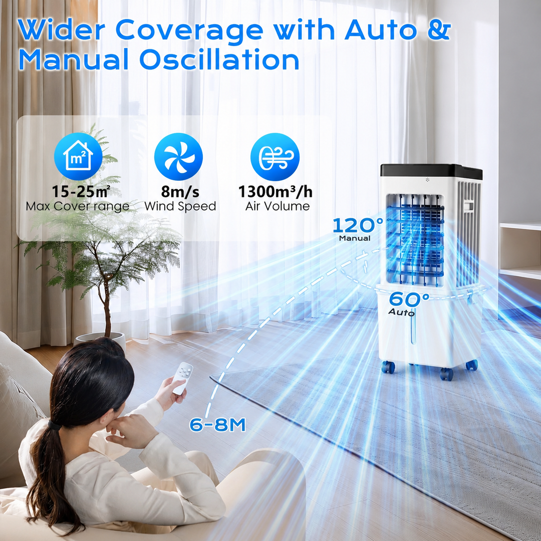 Portable Evaporative Air Cooler for Home, 12L Tank &amp; Timer - Image 2