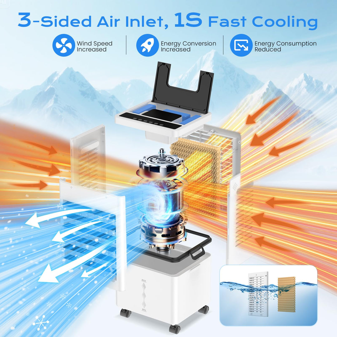 Portable Evaporative Air Cooler for Home, 12L Tank &amp; Timer