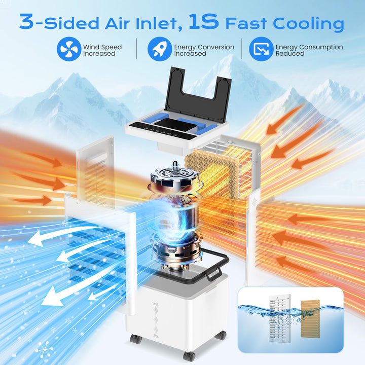 Portable Evaporative Air Cooler for Home, 12L Tank &amp; Timer